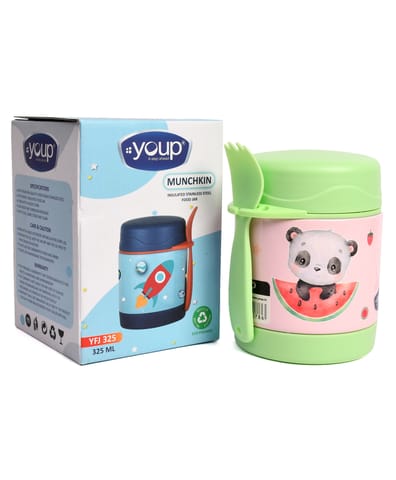 Youp Stainless Steel Insulated Food Jar With Fork Pink - 325 ml