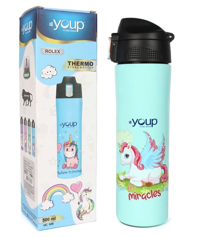 Youp Rolex Thermo Steel Bottle 500ml - Unicorn - Green