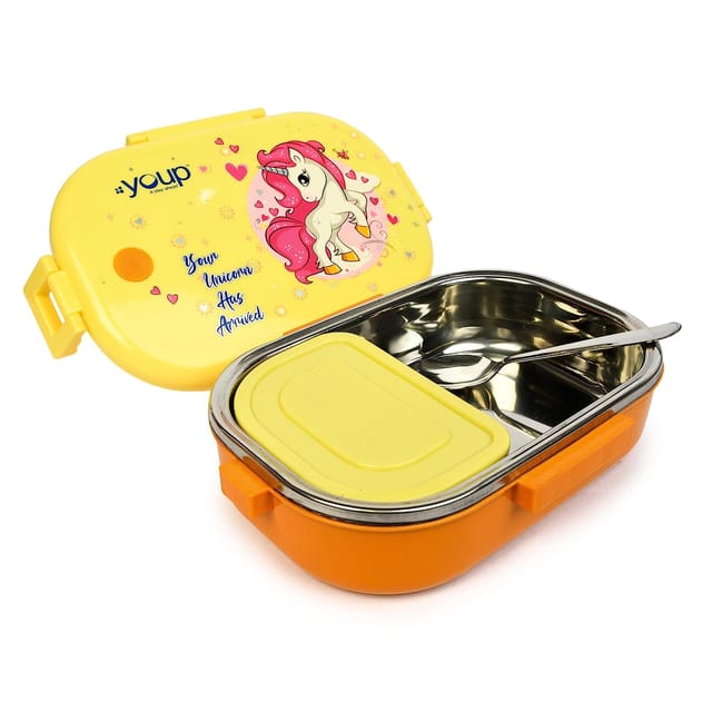 YOUP Break Time Unicorn Theme Kids Lunch Box 700 ml Yellow