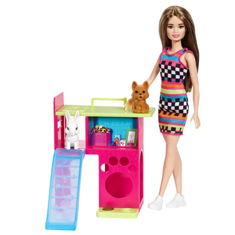 Barbie Doll and Pet Playhouse Playset with 2 Pets