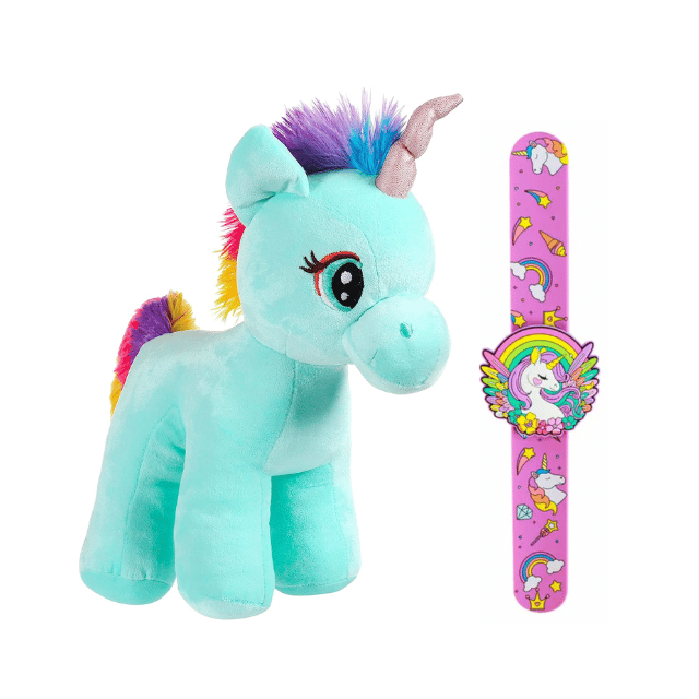 Mirada Standing Unicorn with Glitter Horn Cyan & Smily Kiddos Fancy Slap band Unicorn