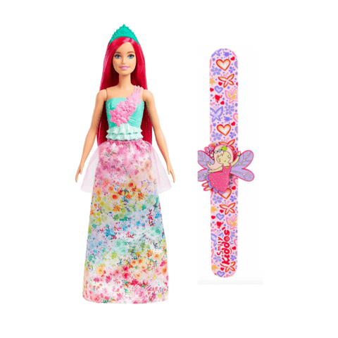 Barbie Dreamtopia Princess Doll Dark Pink Hair And Smily Kiddos Fancy Slap band Fairy
