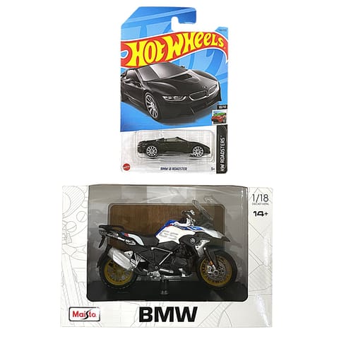 Hot Wheels HW Roadsters BMW i8 Roadster And Maisto Diecast 1/18 BMW R1250 GS