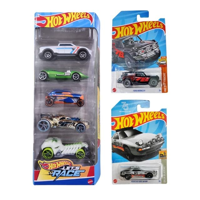 Hot Wheels Combo - Let's Race 5 Car pack, Ford Bronco R and Porsche 928S Safari