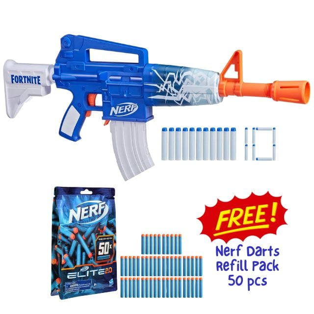 Hasbro Nerf Fortnite Blue Shock - Fast Motorized Blasting With Elite 2.0 50-Dart Refill Pack