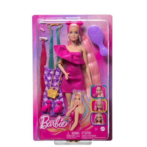 Barbie Fun & Fancy Hair Doll With Extra-Long Colorful Blonde Hair And Styling Accessories