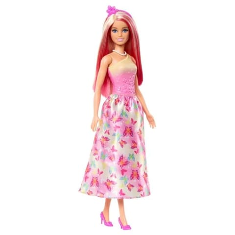 Barbie Royal Doll with Pink and Blonde Hair, Butterfly-Print Skirt and Accessories