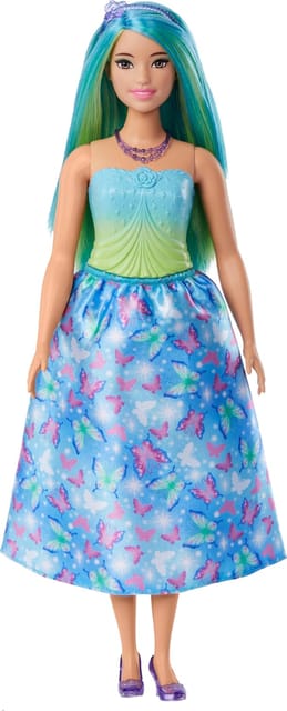 Barbie Royal Doll with Blue-Green Hair, Butterfly-Print Skirt and Accessories