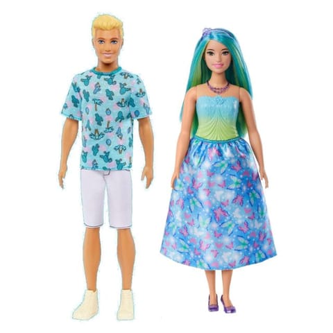 Barbie Royal Doll with Blue-Green Hair, Butterfly-Print Skirt and Accessories & Barbie Ken Fashionista Doll - Blue Shirt