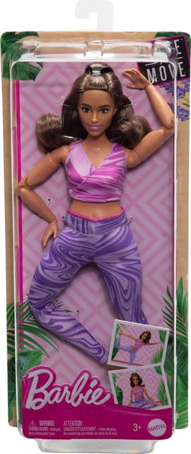 Barbie Made to Move Fashion Doll with Curvy Body Brunette Hair