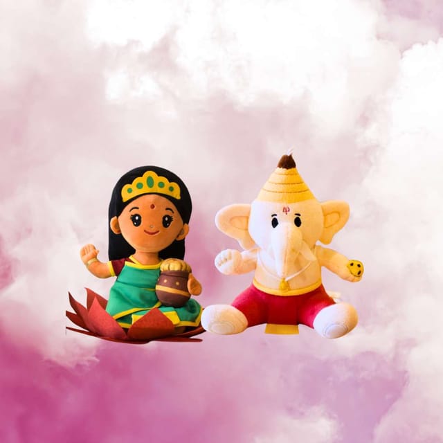 Modi Toys Baby Ganesha And Laxmi Devi Small Mantra Singing Plush Combo 7 Inch Each