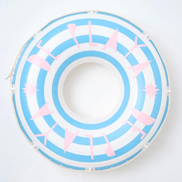SUNNYLiFE Blue Stripes Inflatable Retro Pool Ring De Playa Stripe