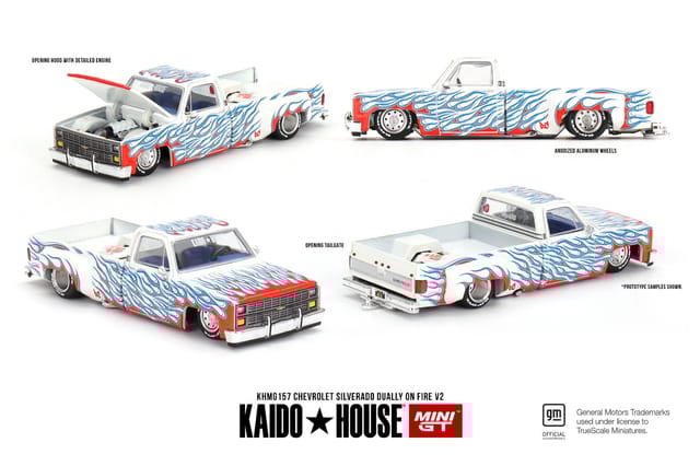 Mini GT x Kaido House #157 Chevrolet Silverado Dually on Fire V2