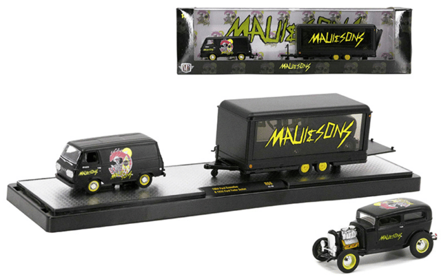 M2 Machines Diecast 1:64 Auto-Haulers Release 66 - Maui & Sons - 1964 Ford Econoline Truck and 1932 Ford Tutor Sedan