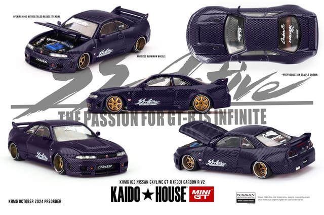 Mini GT 163 Kaido House Nissan Skyline GTR R33 Active Carbon R V2