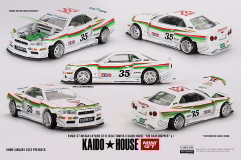 Mini GT 167 Nissan Skyline GT-R (R34) TAMIYA x KAIDO HOUSE "The GRASSHOPPER" V1