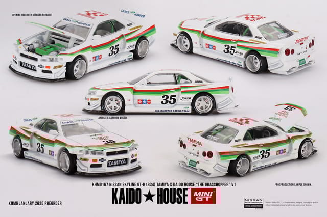Mini GT 167 Nissan Skyline GT-R (R34) TAMIYA x KAIDO HOUSE "The GRASSHOPPER" V1