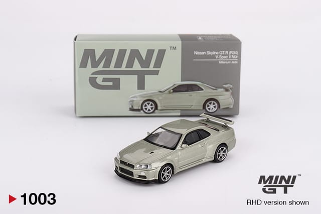 Mini GT 1003 Nissan Skyline GT-R (R34) V-Spec II Nür Millenium Jade