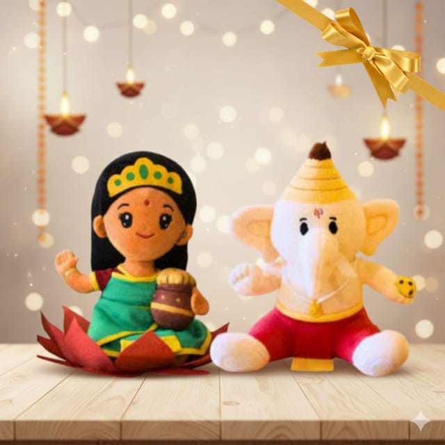 Modi Toys Baby Ganesha And Laxmi Devi Small Mantra Singing Plush Combo 7 Inch Each