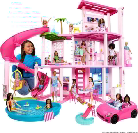 Barbie Dreamhouse, Pool Party Doll House With 75+ Pieces And 3-Story Slide, Barbie House Playset, Pet Elevator And Puppy Play Areas