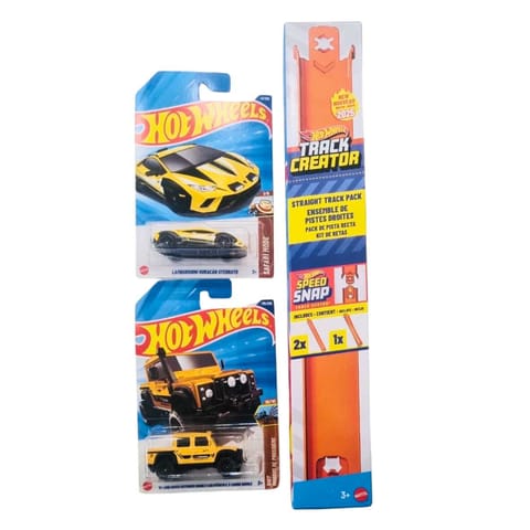 Hot Wheels Lamborghini Huracan Sterrato, '15 Land Rover Defender Double Cab And Track Creator Straight Track Pack