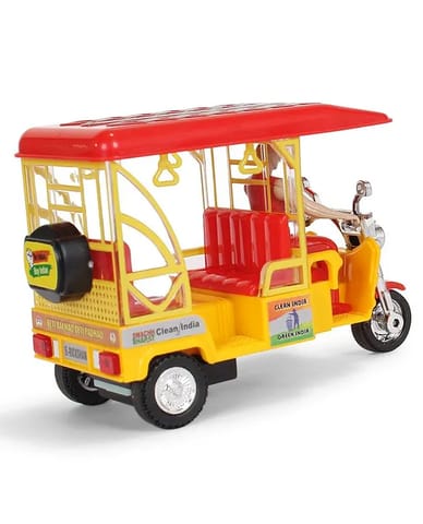 Centy E- Rickshaw Pull Back Toy Model - Red & Yellow