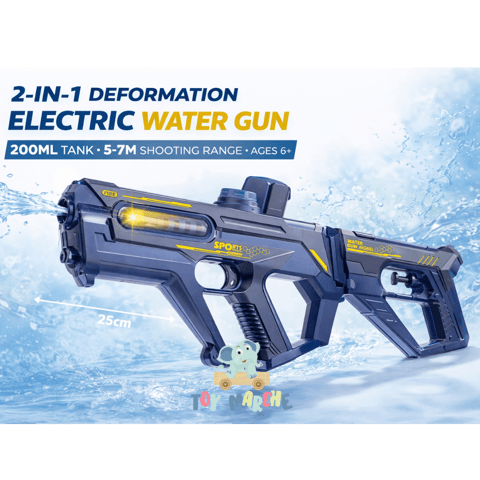 2-in-1 Deformation Electric Water Gun – 25cm | 5–7m Long Range | 200ML Tank (Ages 6+)