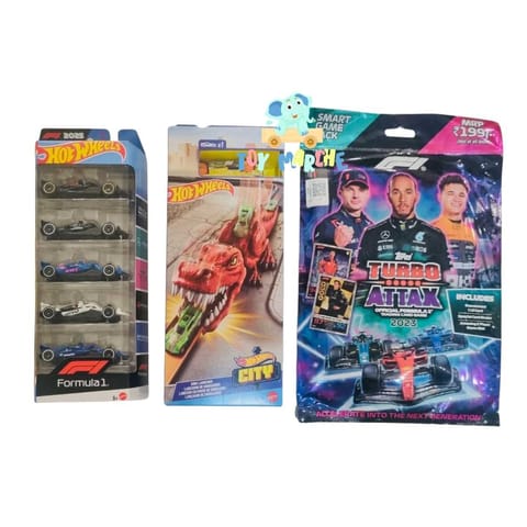 Hot Wheels 2025 Formula 1 5 Car Pack, Hot Wheels Dino Launcher And Topps F1 Turbo Attax 2023 – Smart Game Pack Hot Wheels 2025 Formula 1 5 Car Pack, Hot Wheels Dino Launcher And Topps F1 Turbo Attax 2023 – Smart Game Pack