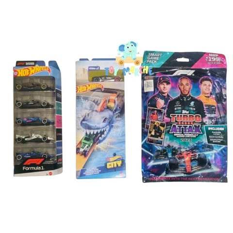 Hot Wheels 2025 Formula 1 5 Car Pack, Hot Wheels Shark Launcher And Topps F1 Turbo Attax 2023 – Smart Game Pack Hot Wheels 2025 Formula 1 5 Car Pack, Hot Wheels Shark Launcher And Topps F1 Turbo Attax 2023 – Smart Game Pack