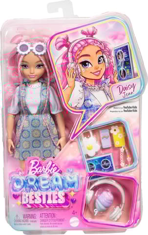 Barbie Dream Besties Doll and Accessories, Daisy Jean Posable Fashion Doll with Removable Fashions & Wavy Pink Hair
