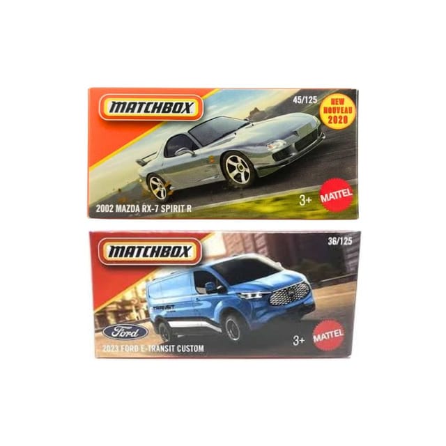 Matchbox Mazda RX-7 Spirit R And 2023 Ford E-Transit Custom