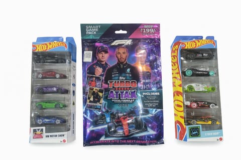 Hot Wheels 5 Car Pack - HW Motor Show, Cyber Noir and Topps F1 Cards