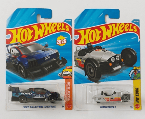 Hot Wheels Ford F-150 Lightning Supertruck and Morgan Super 3