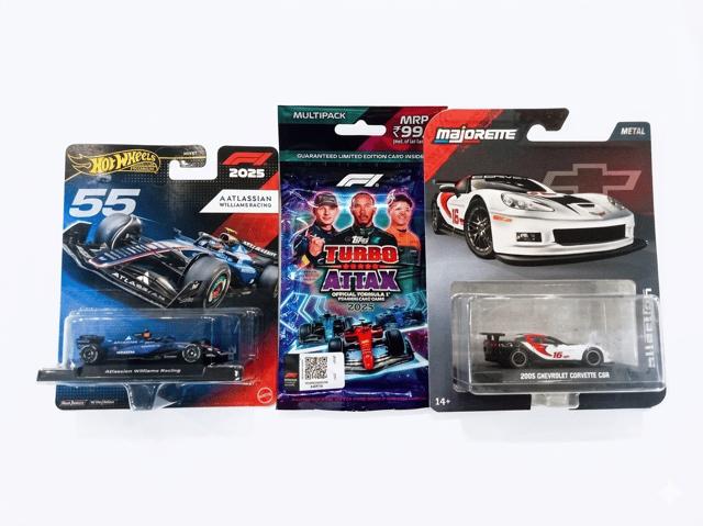 Hot Wheels Formula 1 Atlassian Williams Racing Team 55, Turbo Attax Cards and Majorette Metal 2005 Chevrolet Corvette C6R