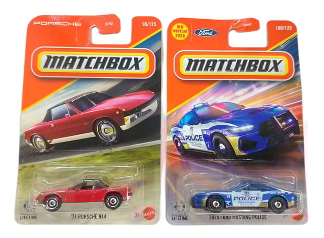 Matchbox '71 Porsche 914 and 2025 Ford Mustang Police