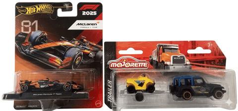 Hot Wheels Formula 1 McLaren F1 Team (81) and Majorette Trailer - Jeep Wrangler