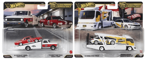 Hot Wheels Premium Team Transport 2026 66 Chevrolet Corvair Yenko Stinger & '72 Chevy Ramp Truck and HW Transport '24 Honda Civic Type R / Kousoku Hauler Camion De Transport