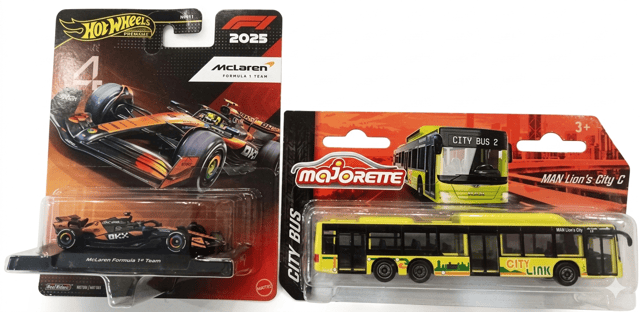 Hot Wheels Formula 1 McLaren F1 Team (4) and Majorette City Bus