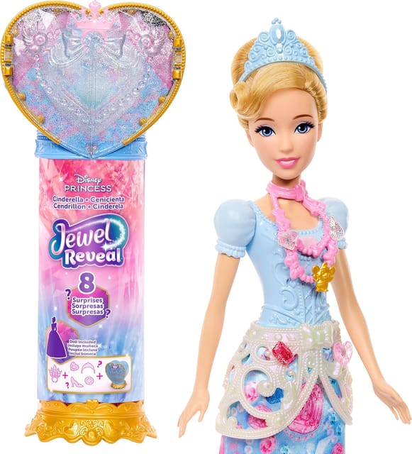 Disney Princess Jewel Reveal Cinderella Fashion Doll with 8 Surprises Including Gem Box & Accessories