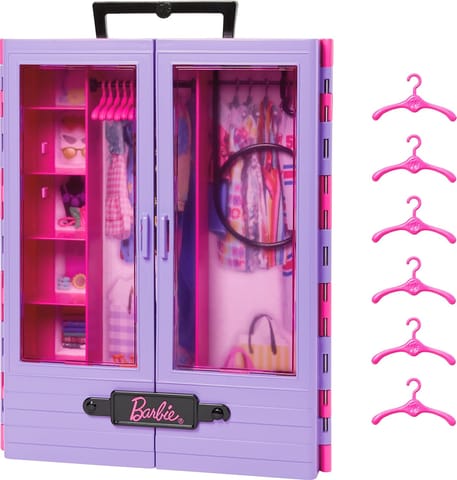 Barbie Fashionistas Ultimate Closet Playset with Translucent Doors, Fold-Out Rack & 6 Hangers