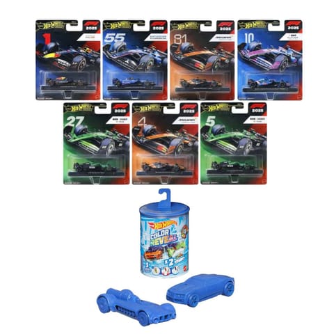 Hot Wheels Formula 1 Team - Set of 7 and Color Reveal, Set Of 2 1:64 Scale Vehicles With Surprise Reveal & Color-Change Feature