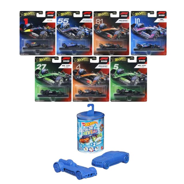 Hot Wheels Formula 1 Team - Set of 7 and Color Reveal, Set Of 2 1:64 Scale Vehicles With Surprise Reveal & Color-Change Feature
